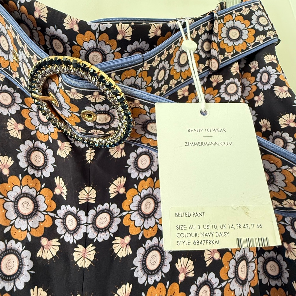 Zimmermann Black and Orange Floral Belted Pants